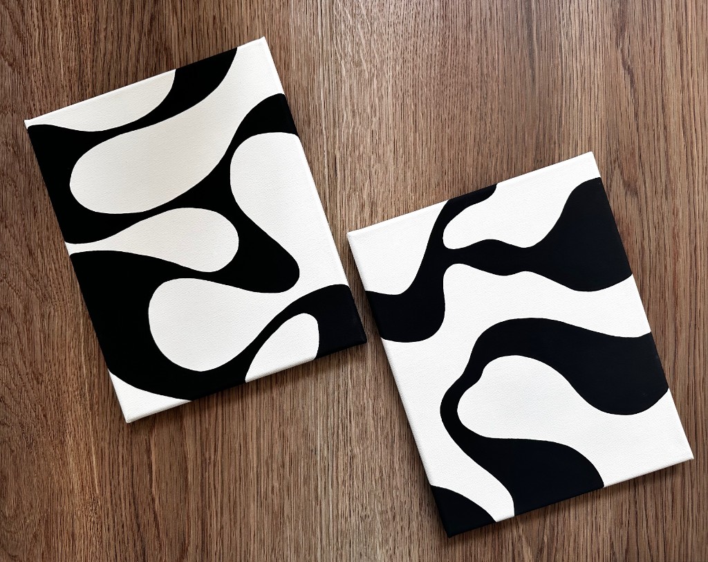 Shadow Garden two canvases on wood floor