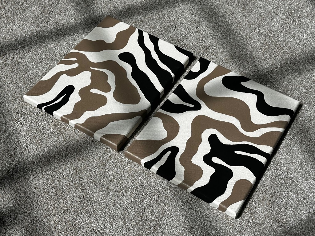 Shape of Earth two canvases on carpet