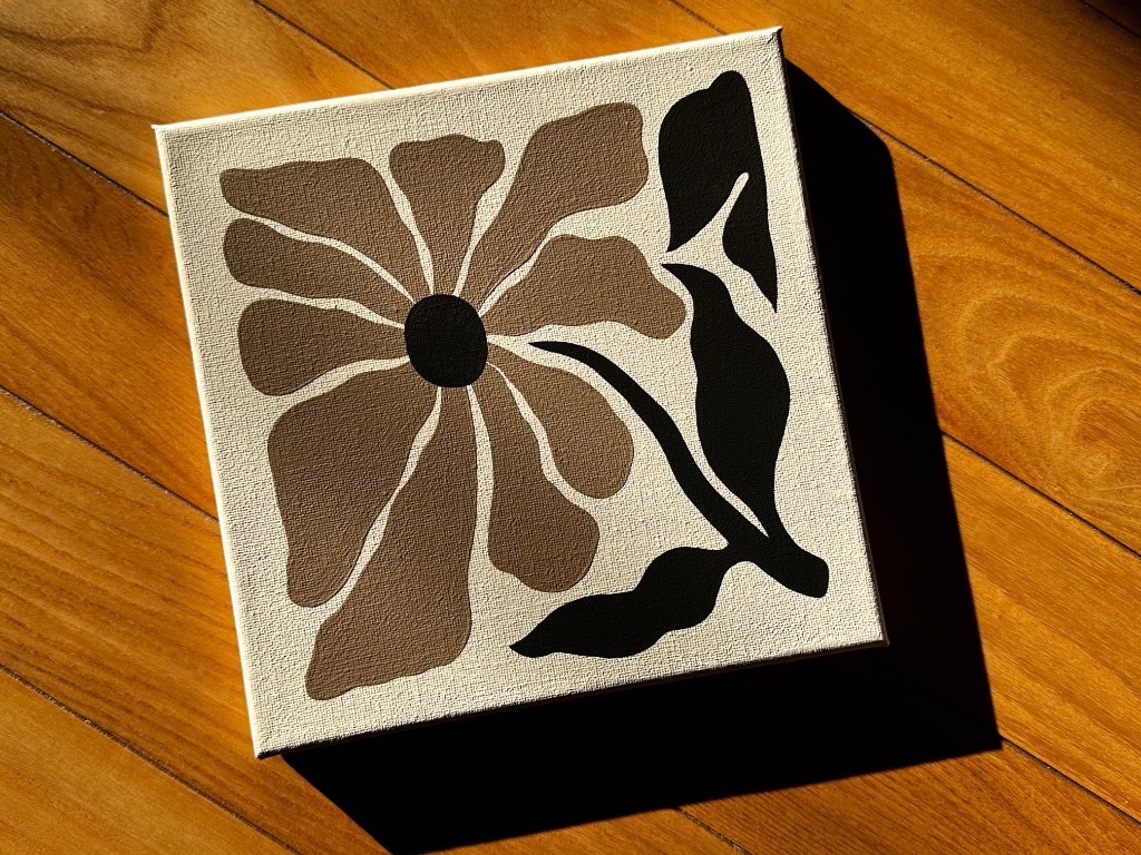 Sunlit Botanicals flower painting on wood floor